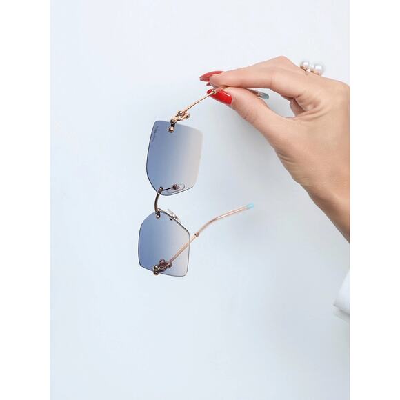 New TIFFANY & CO TF3088 610516 Rimless Gradient Blue Brown Sunglasses Gold Arms main image 7
